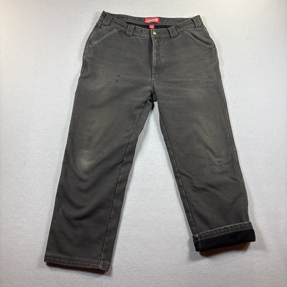 Coleman Carpenter Pants Mens 34x30 Charcoal Canvas Cotton Fleece Lined Workwear